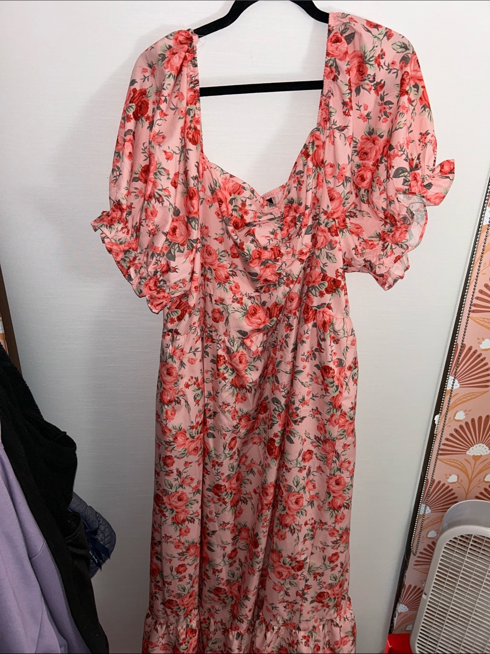 Floral Pink Maxi Dress with Puff Sleeves